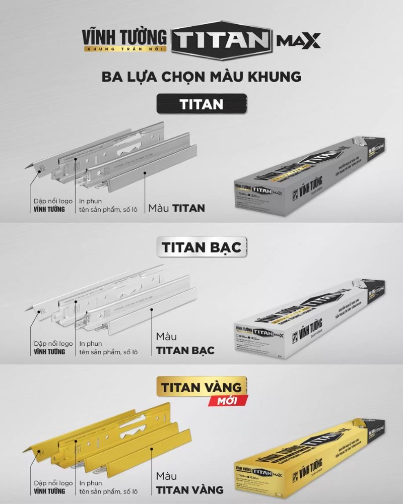 Sản phẩm khung Titan Max phù hợp sử dụng cùng tấm Vĩnh Tường Ánh Kim