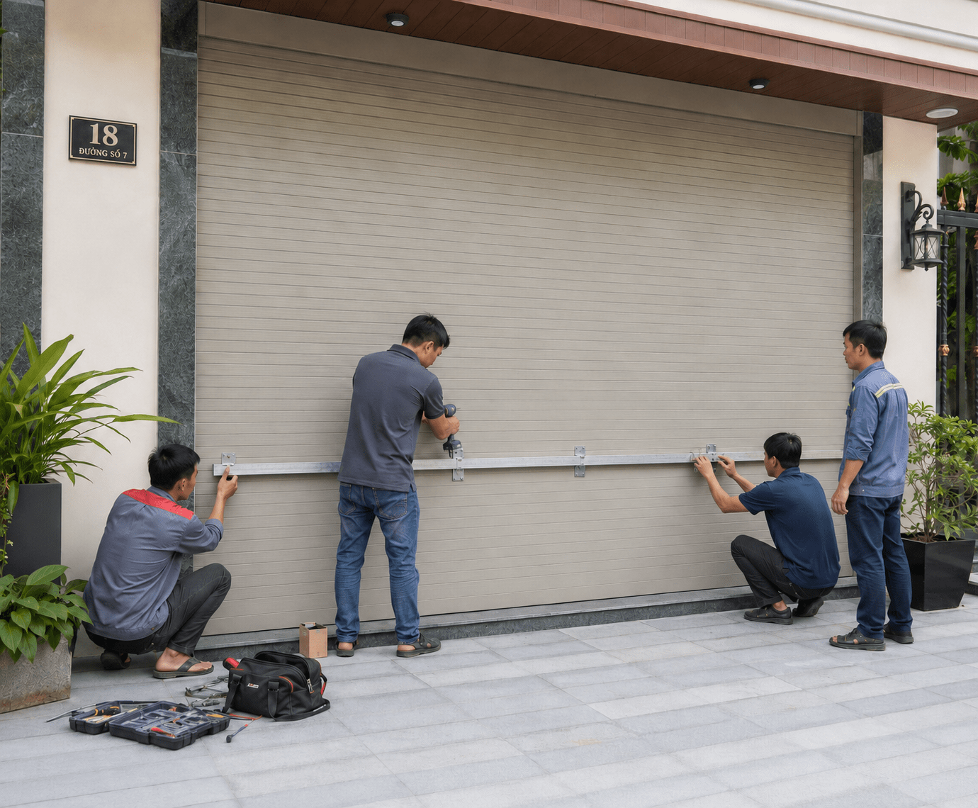 Kiểm tra gioăng đáy cửa và bổ sung thanh chặn nước hoặc gờ chắn phù hợp để giảm tình trạng nước mưa tạt vào nhà qua khe dưới cửa cuốn