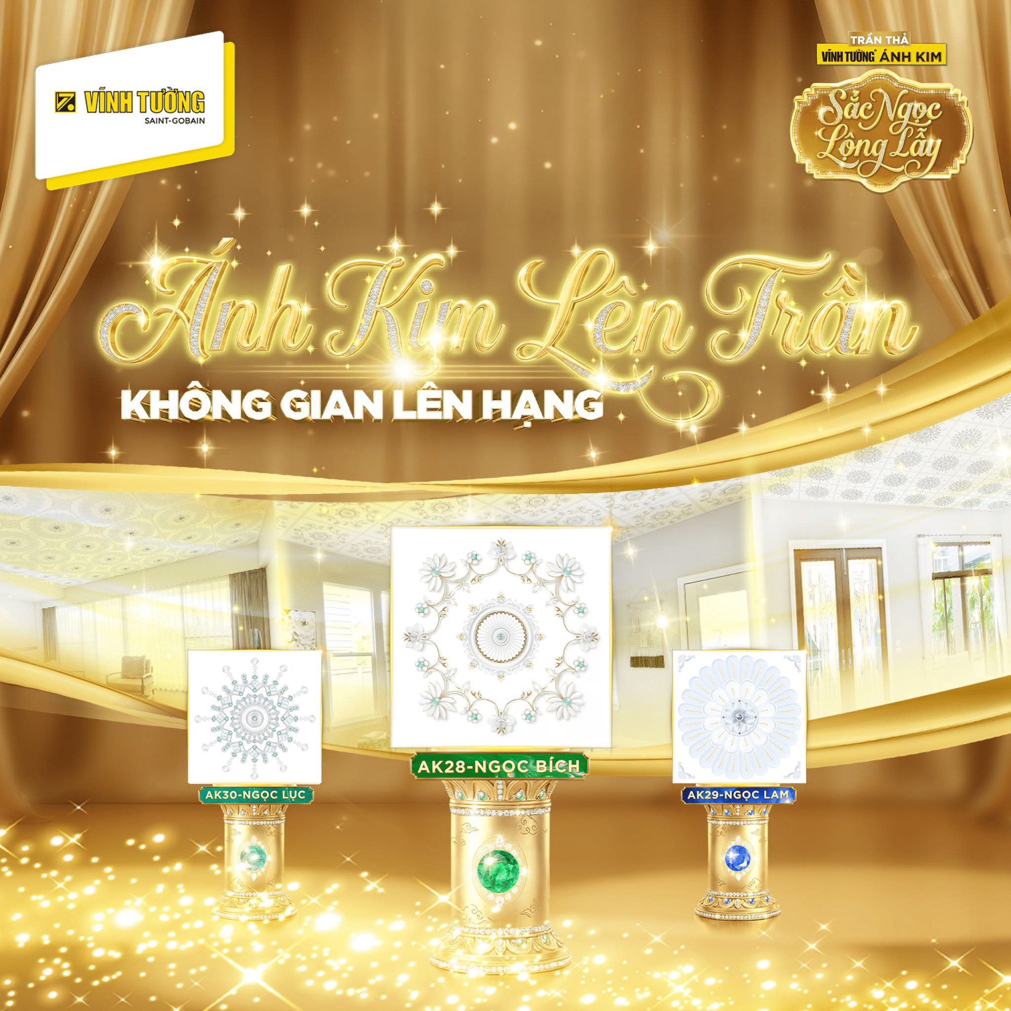 Mẫu la phông Vĩnh Tường Ánh Kim hoa văn Hoàng Gia giúp chống trầy, phản xạ ánh sáng