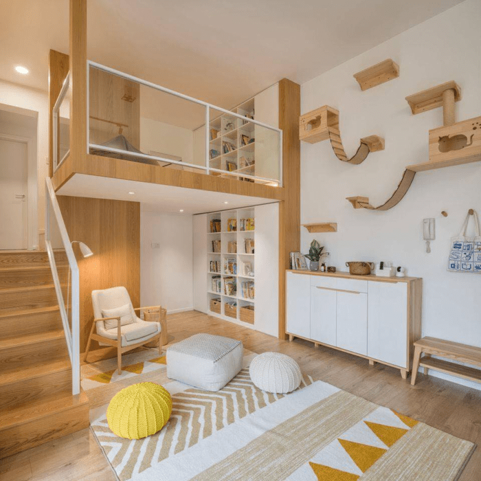 làm gác lửng trong phòng ngủ với nội thất gỗ ấm cúng