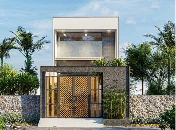 Mặt tiền nhà cấp 4 nông thôn đơn giản có gác lửng hiện đại 5x15m