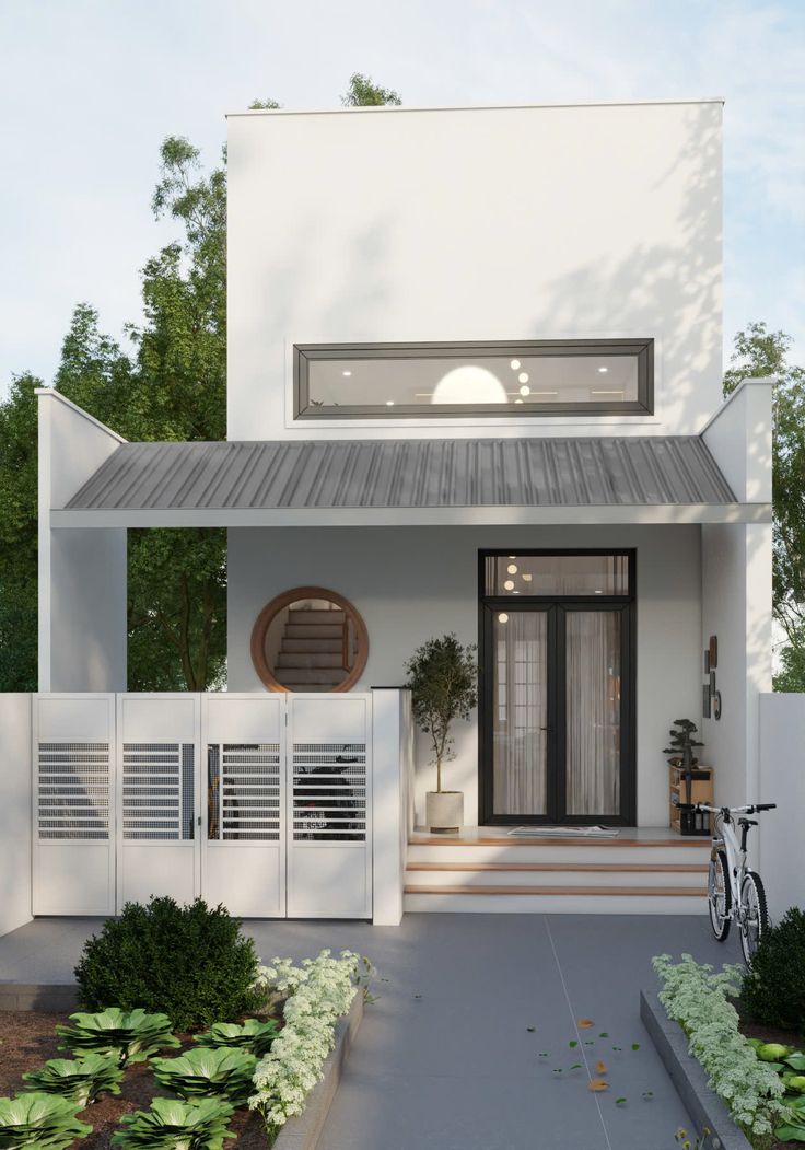 Vật liệu hiện đại như kính, gỗ và đá ốp được ứng dụng khéo léo để tạo nên mặt tiền mẫu nhà đẹp cấp 4 gác lửng 5x16m ấn tượng và cuốn hút