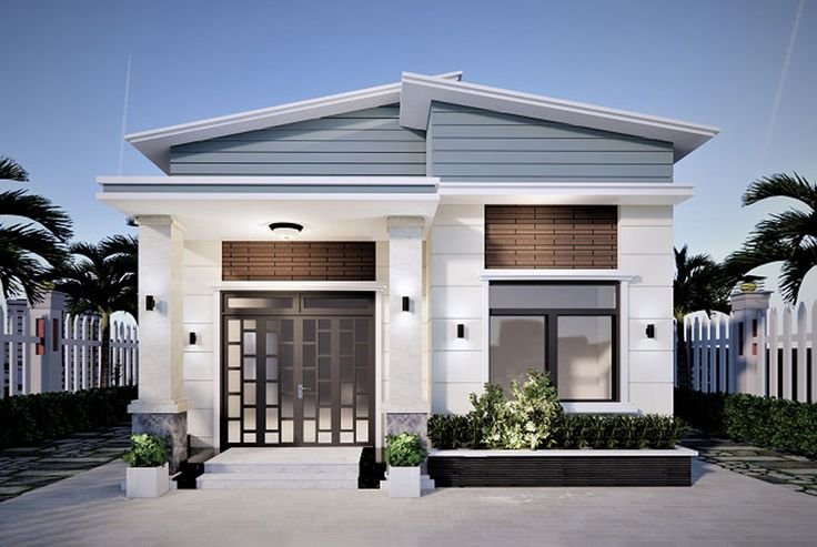 Với phần mái nghiêng nổi bật, mẫu mặt tiền nhà gác lửng mái lệch không chỉ tăng tính thẩm mỹ mà còn giúp thoát nước hiệu quả khi trời mưa