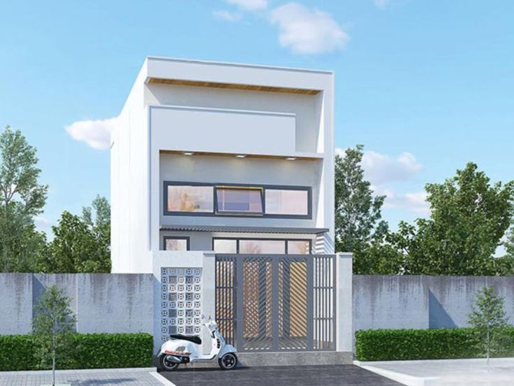 Thiết kế tập trung vào đường nét rõ ràng và vật liệu dễ bảo trì khiến mẫu mặt tiền nhà cấp 4 gác lửng 5m phong cách tối giản, hiện đại phù hợp với lối sống hiện đại