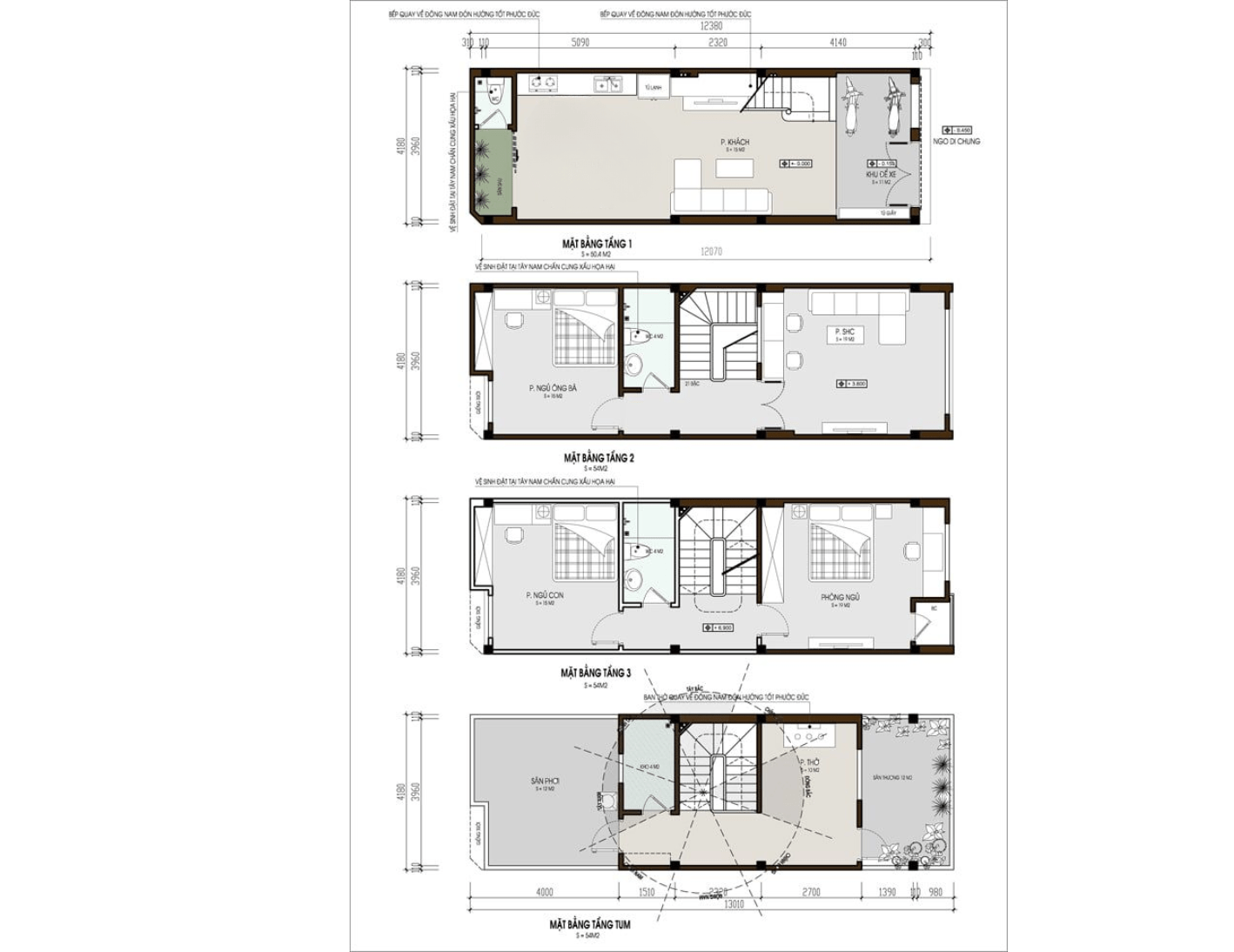 Mẫu bản vẽ nhà ống 4 tầng 5x20m có tum