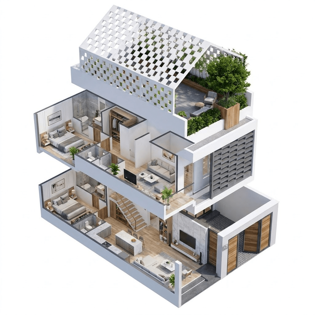 Mẫu bản vẽ tham khảo nhà ống 2 tầng 3 phòng ngủ