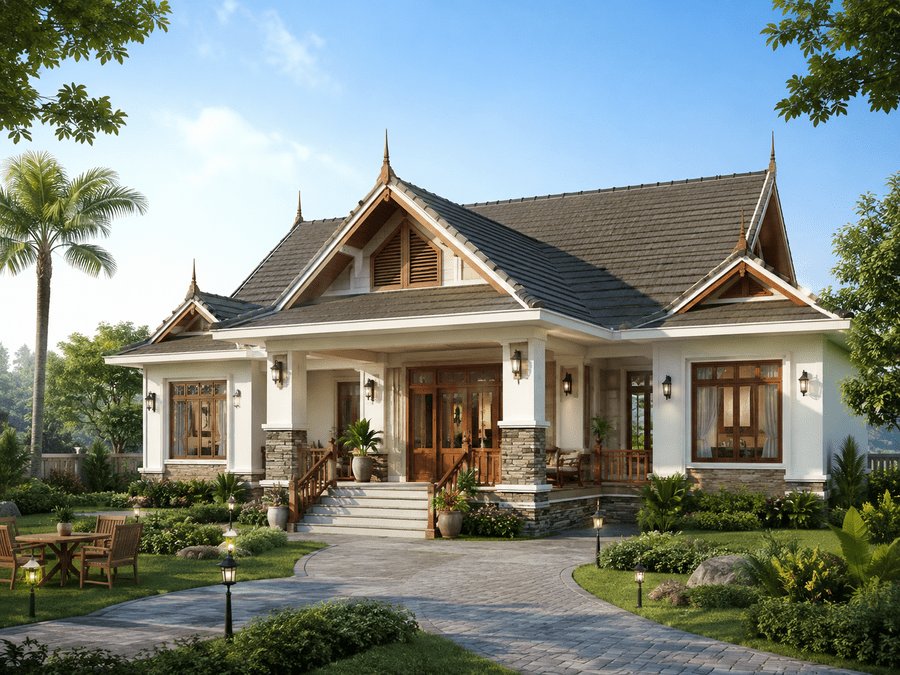 mẫu biệt thự cấp 4 mái thái sang trọng