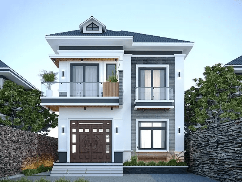 Mẫu nhà 2 tầng đẹp giá 700 triệu ở nông thôn với thiết kế mái Thái thoát nước
