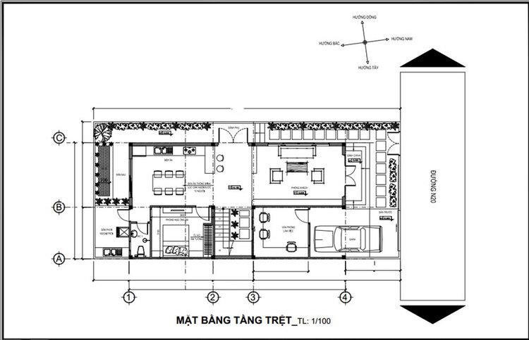 Thiết kế công năng mặt bằng tầng 1 cho nhà 2 tầng đẹp giá 700 triệu