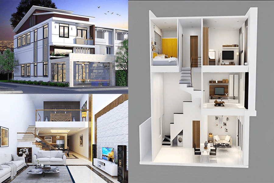 Bố trí nội thất nhà 2 tầng đẹp giá 700 triệu có gác lửng