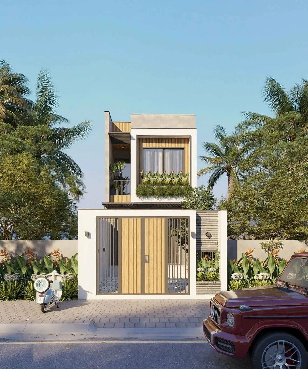 Mẫu nhà 2 tầng đẹp giá 700 triệu thiết kế mái bằng tạo cảm giác thoáng đã, rộng rãi