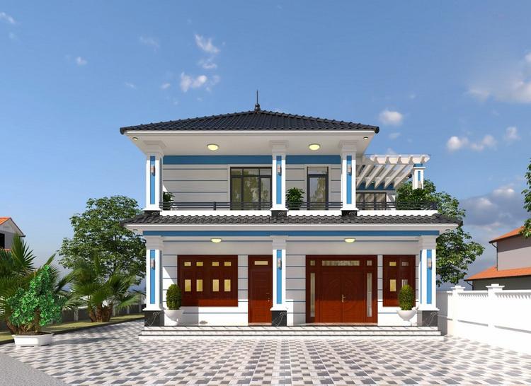 Mẫu nhà 2 tầng đẹp ở nông thôn mang đến sự thông thoáng, hòa hợp với thiên nhiên