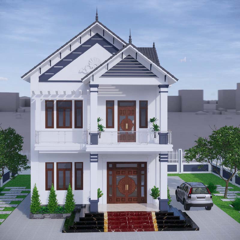 Mẫu nhà 2 mái Nhật 2 tầng ở nông thôn 1