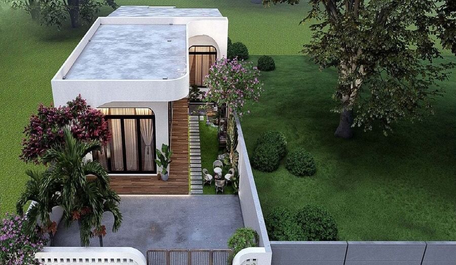 mẫu nhà cấp 4 chữ L 100m2 thiết kế hiện đại