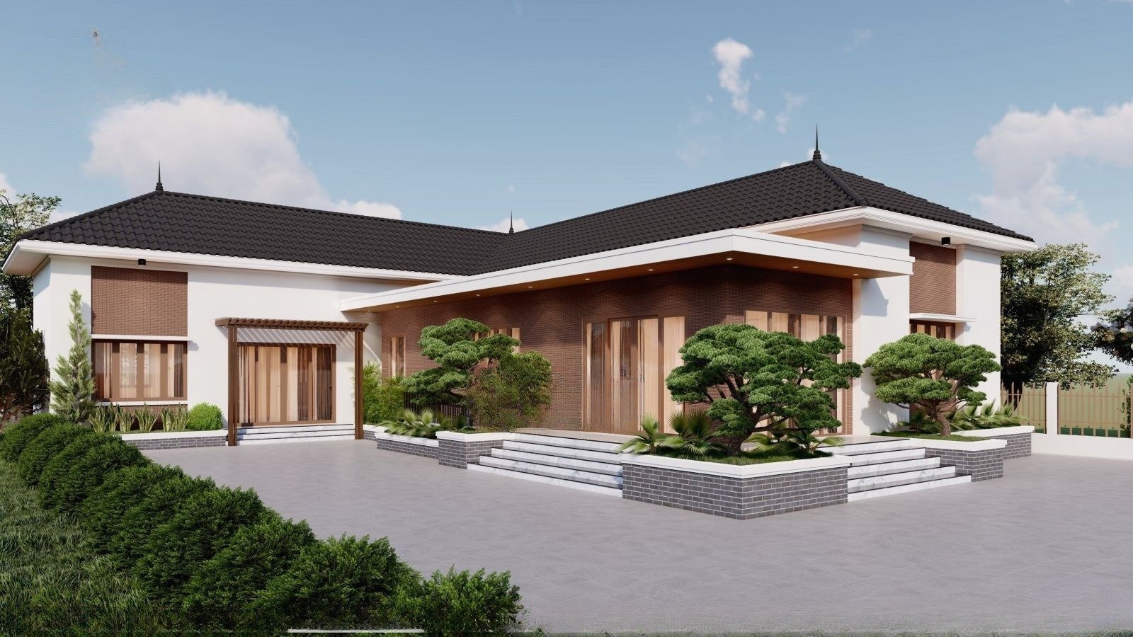 nhà cấp 4 chữ L mái tôn 4 phòng ngủ