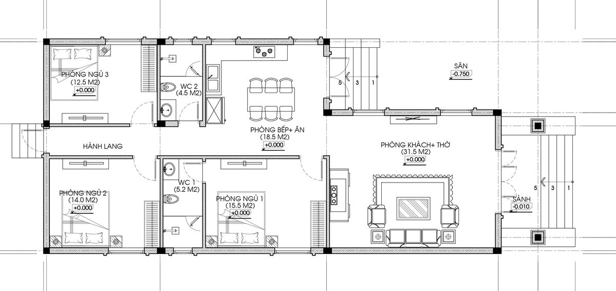 Mẫu nhà cấp 4 chữ L mái Thái 8x20m