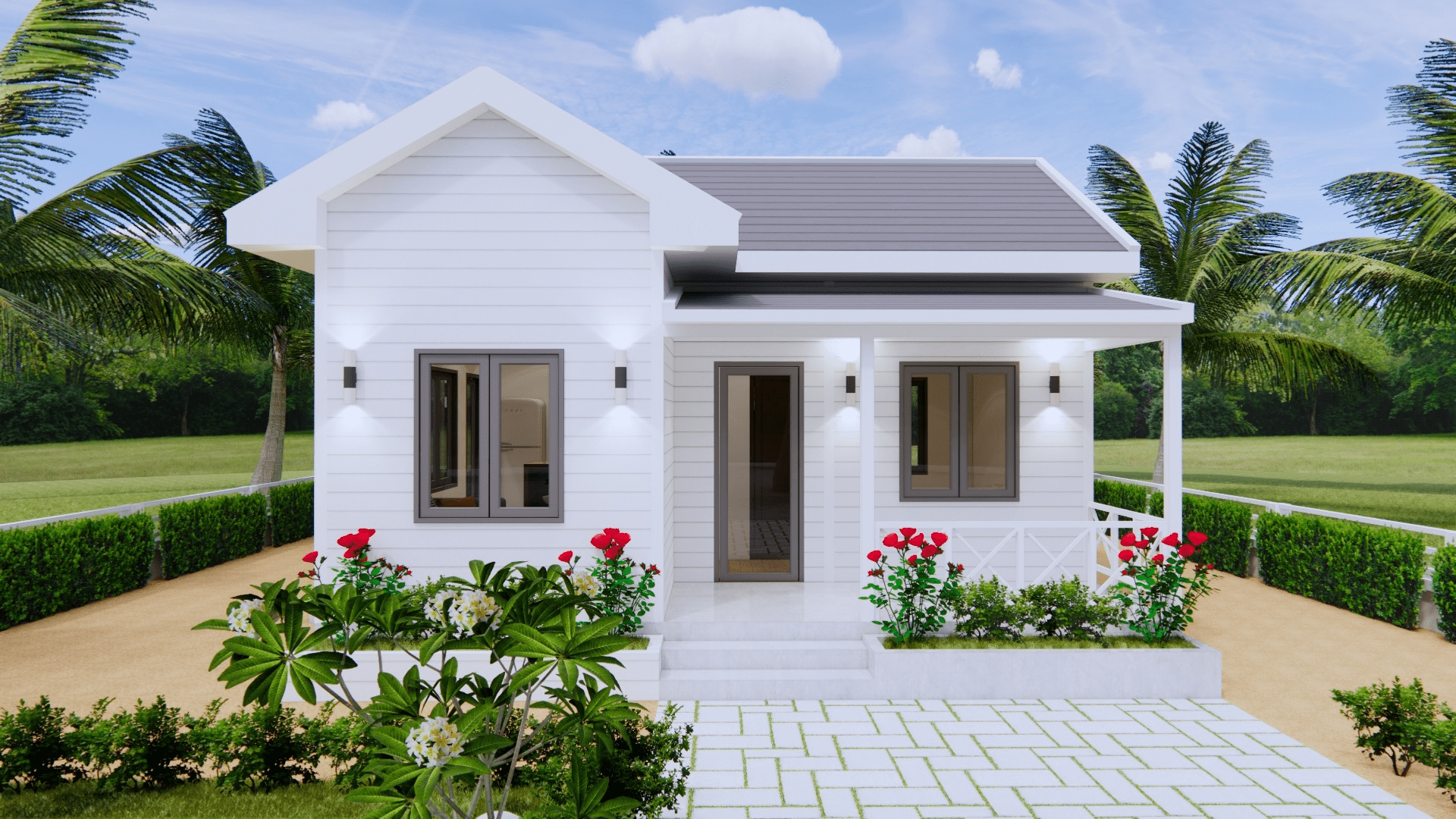 Mẫu nhà cấp 4 chữ L mái Thái diện tích nhỏ