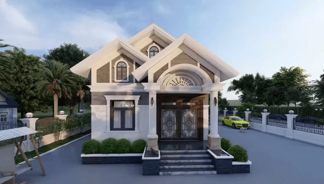 Mẫu nhà cấp 4 mái lệch có hệ khung xương trần thạch cao chìm hiện đại và sang trọng