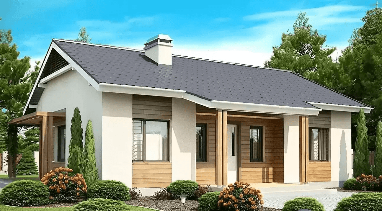 Mẫu nhà cấp 4 đẹp thi công tường cách âm giá rẻ 100 triệu sử dụng giếng trời và cửa sổ lớn