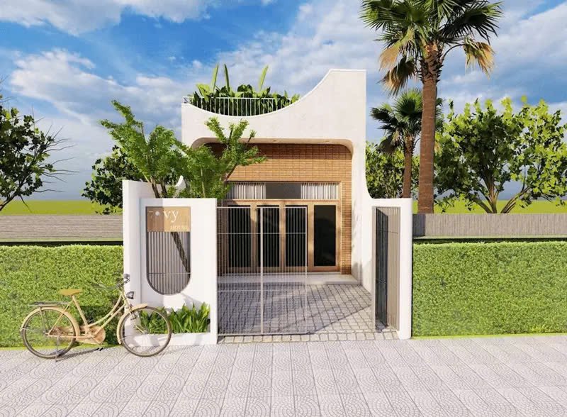 Phòng khách nhà ống 5m có cầu thang dẫn lên sân thượng ấn tượng