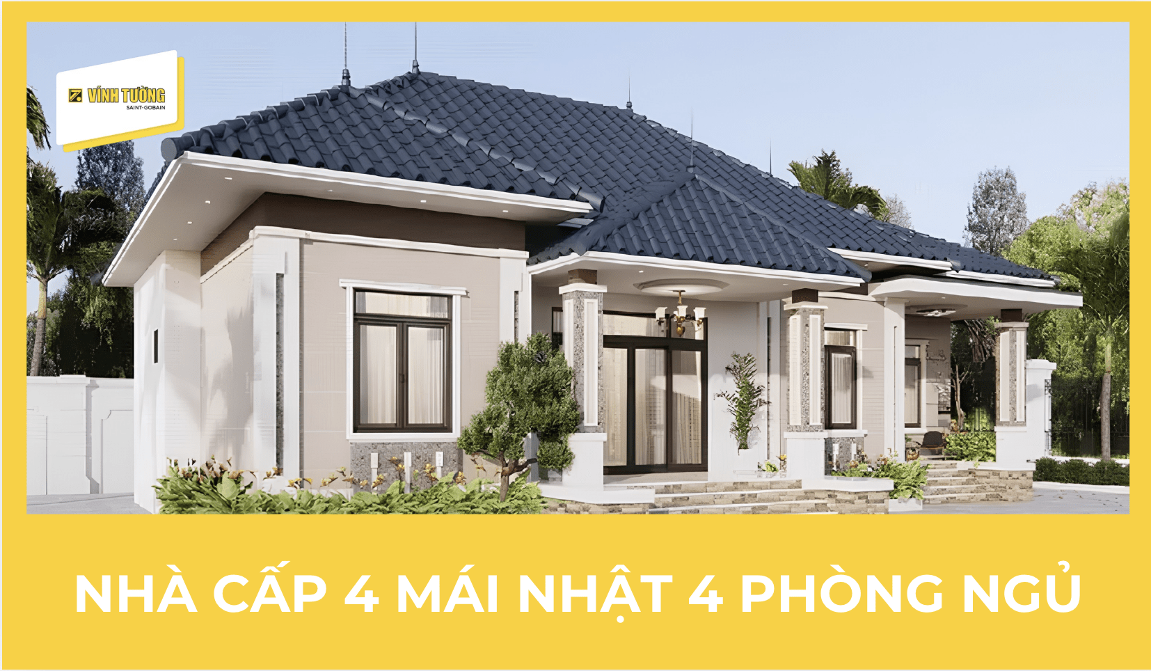 Mẫu nhà cấp 4 đẹp mái Nhật 4 phòng ngủ