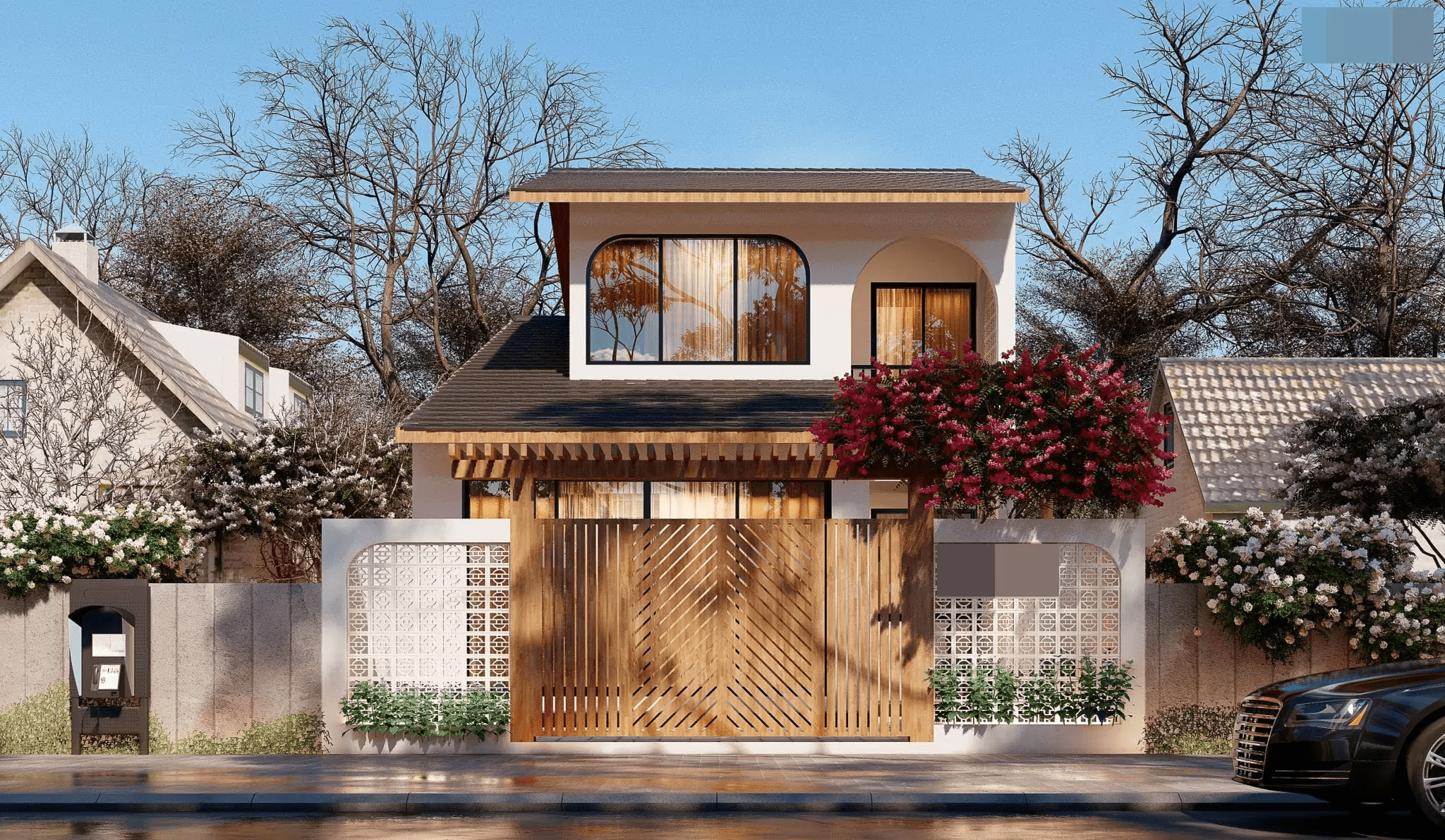 Mẫu nhà cấp 4 gác lửng mái Thái hiện đại