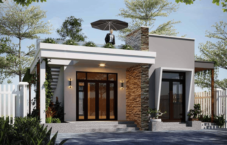 mẫu nhà cấp 4 mái bằng có sân thượng