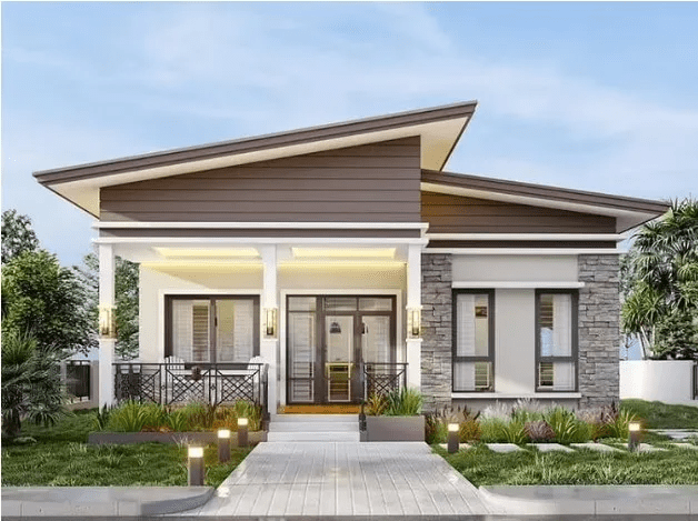 Mẫu nhà cấp 4 mái lệch 3 phòng ngủ hiện đại, đơn giản ở nông thôn