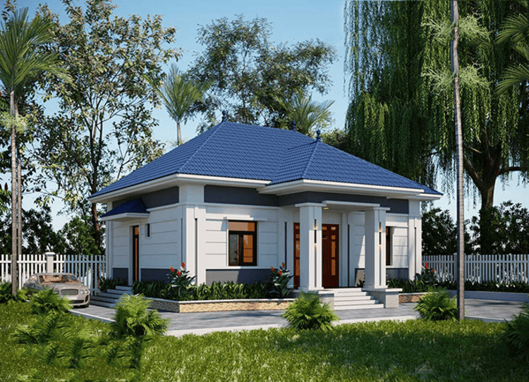 Mẫu nhà cấp 4 mái Nhật 3 phòng ngủ có sân vườn