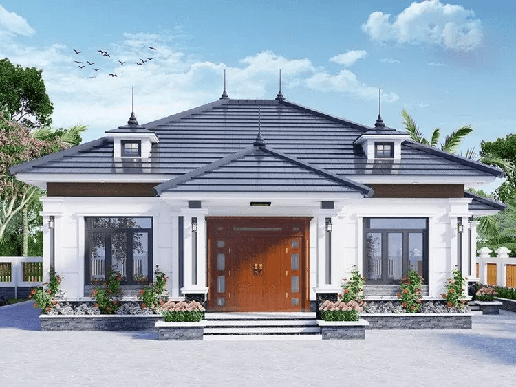 Mẫu nhà cấp 4 mái Nhật có 3 phòng ngủ rộng 120m2 với phần mái lắp cửa thông gió 