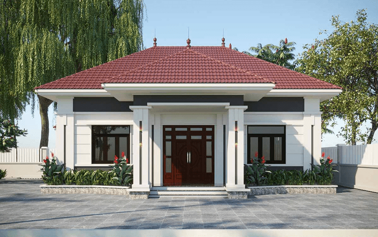 Mẫu nhà cấp 4 mái Nhật đẹp, thiết kế tường trắng mái đỏ lạ mắt 