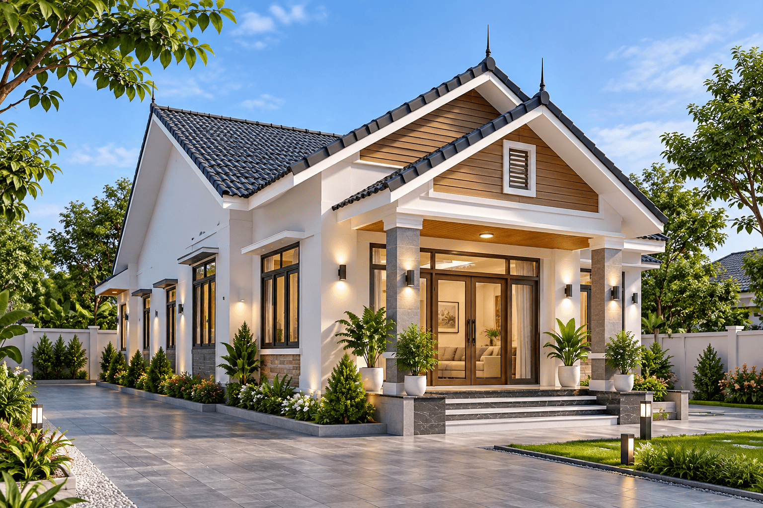 Mẫu nhà cấp 4 mái Thái 8x12m đơn giản nhưng ấn tượng
