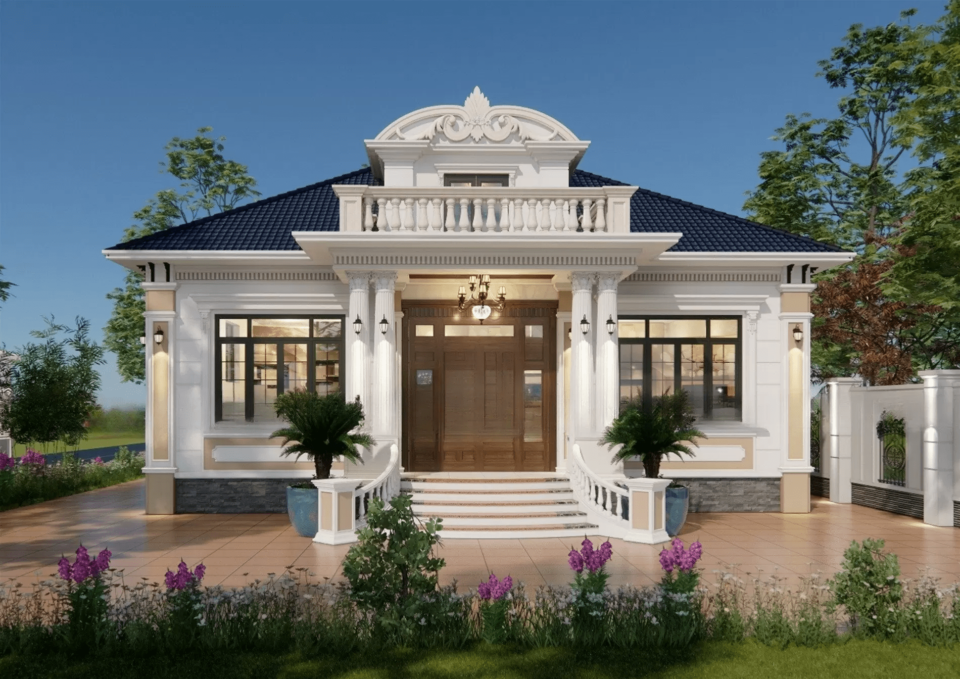 Mẫu nhà cấp 4 phong cách tân cổ điển đẹp, sang trọng