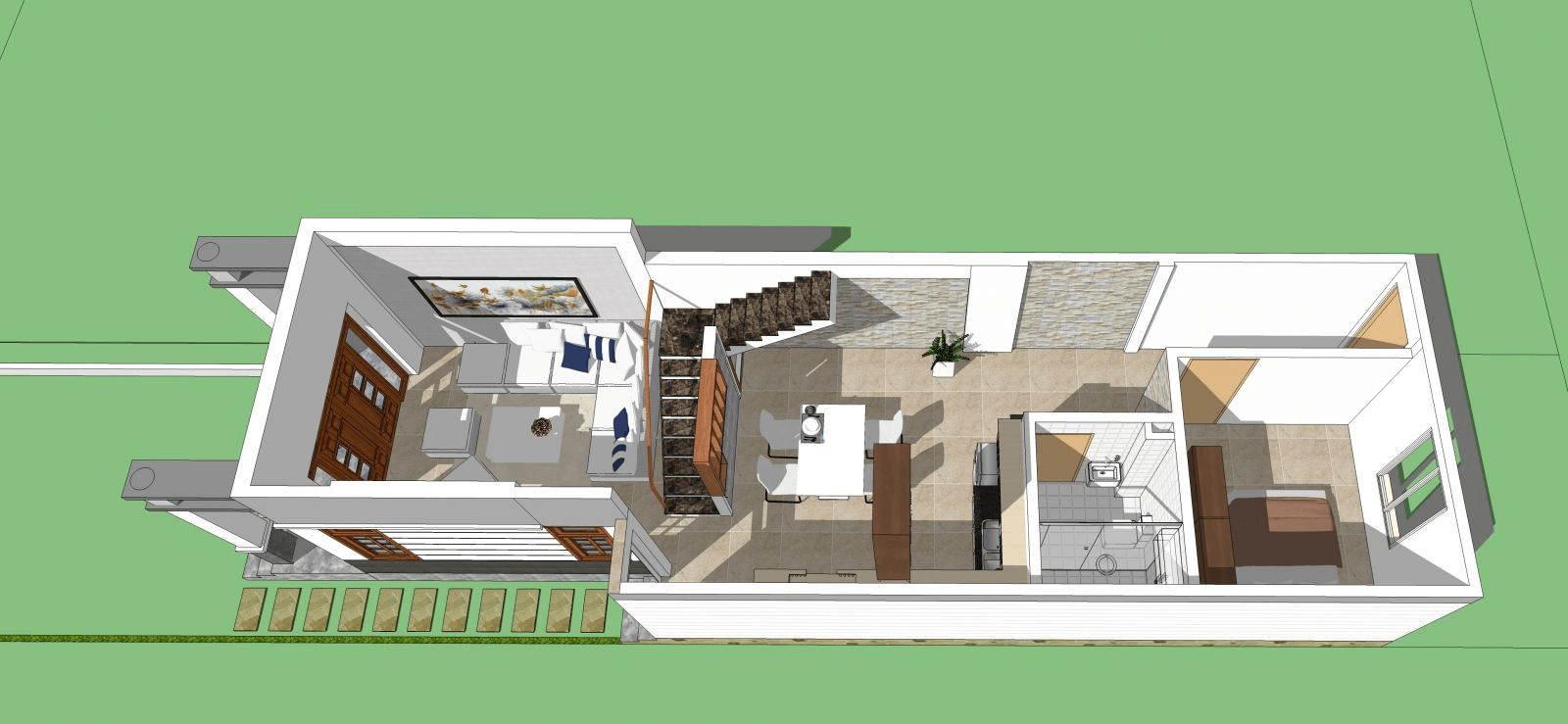Mẫu nhà chữ L cấp 4 80m2 1 phòng ngủ 
