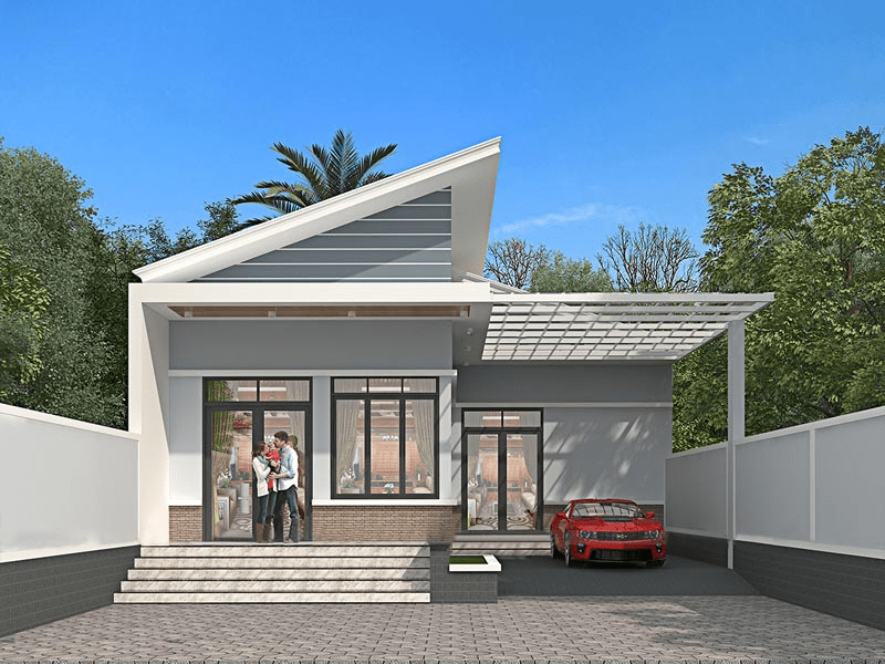 Mẫu nhà chữ L cấp 4 hiện đại có gara ô tô 