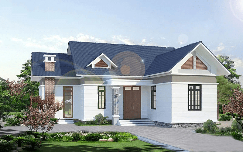 Mẫu nhà chữ L cấp 4 mái tôn có sân vườn 