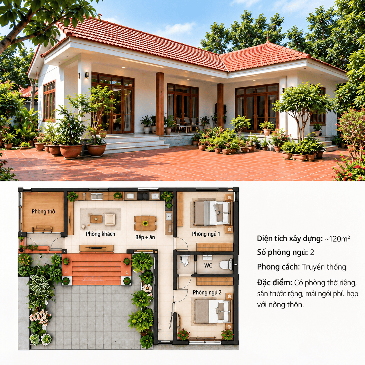 mẫu nhà cấp 4 chữ L ở nông thôn