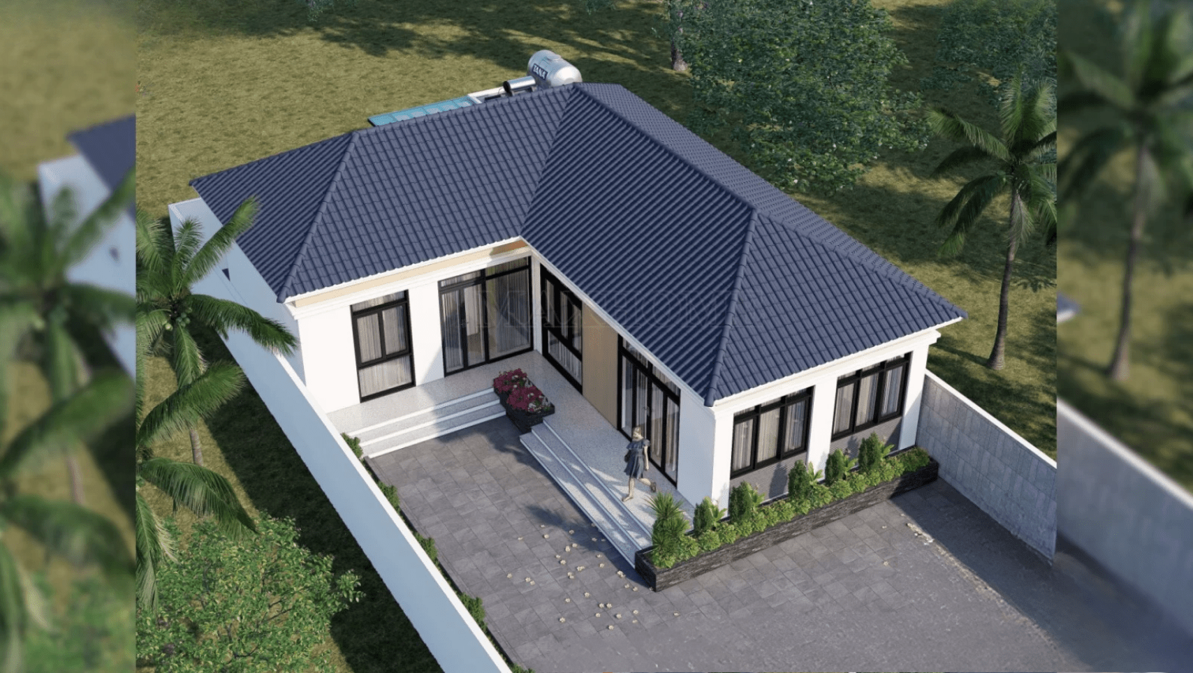 Mẫu nhà chữ L cấp 4 nông thôn mái Nhật 