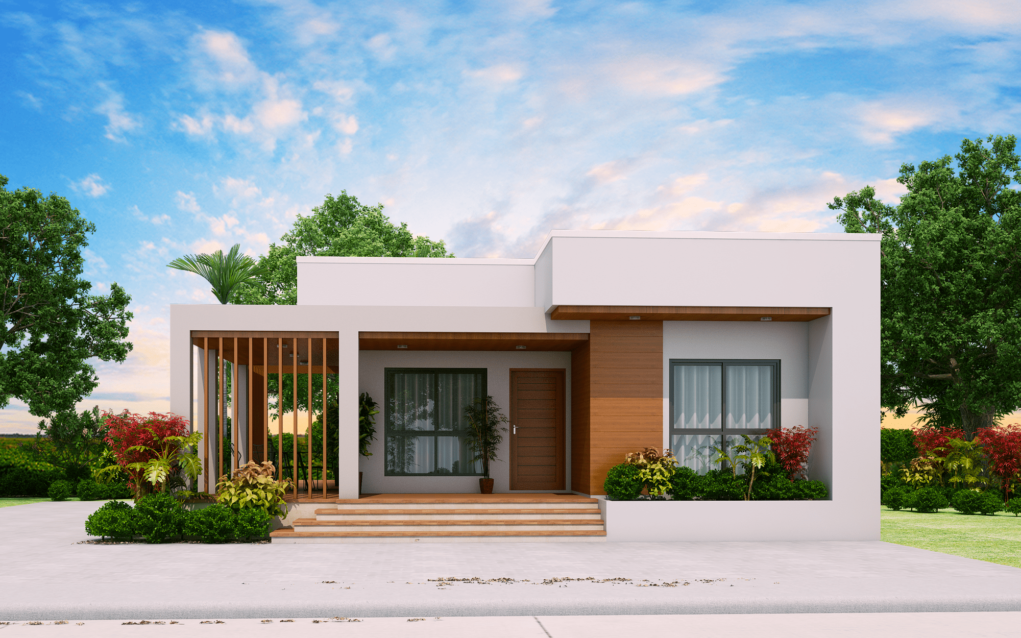 Nhà cấp 4 mái bằng 5x20 tối giản hiện đại