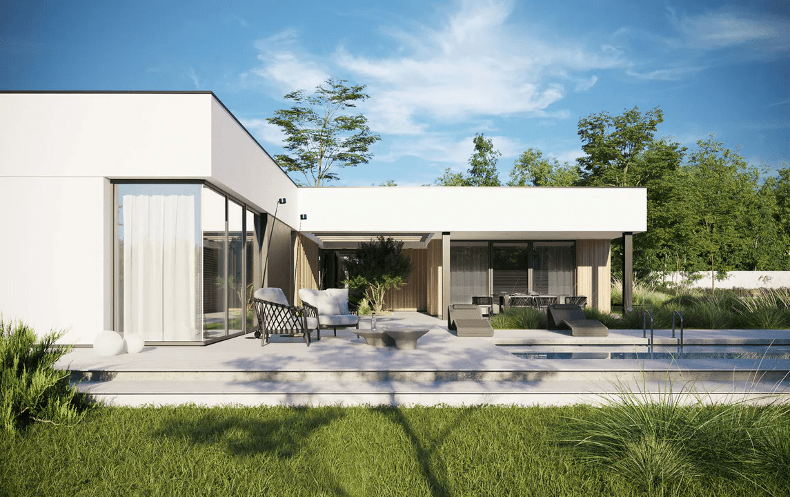 Mẫu nhà cấp 4 chữ L tận dụng tối đa diện tích đất