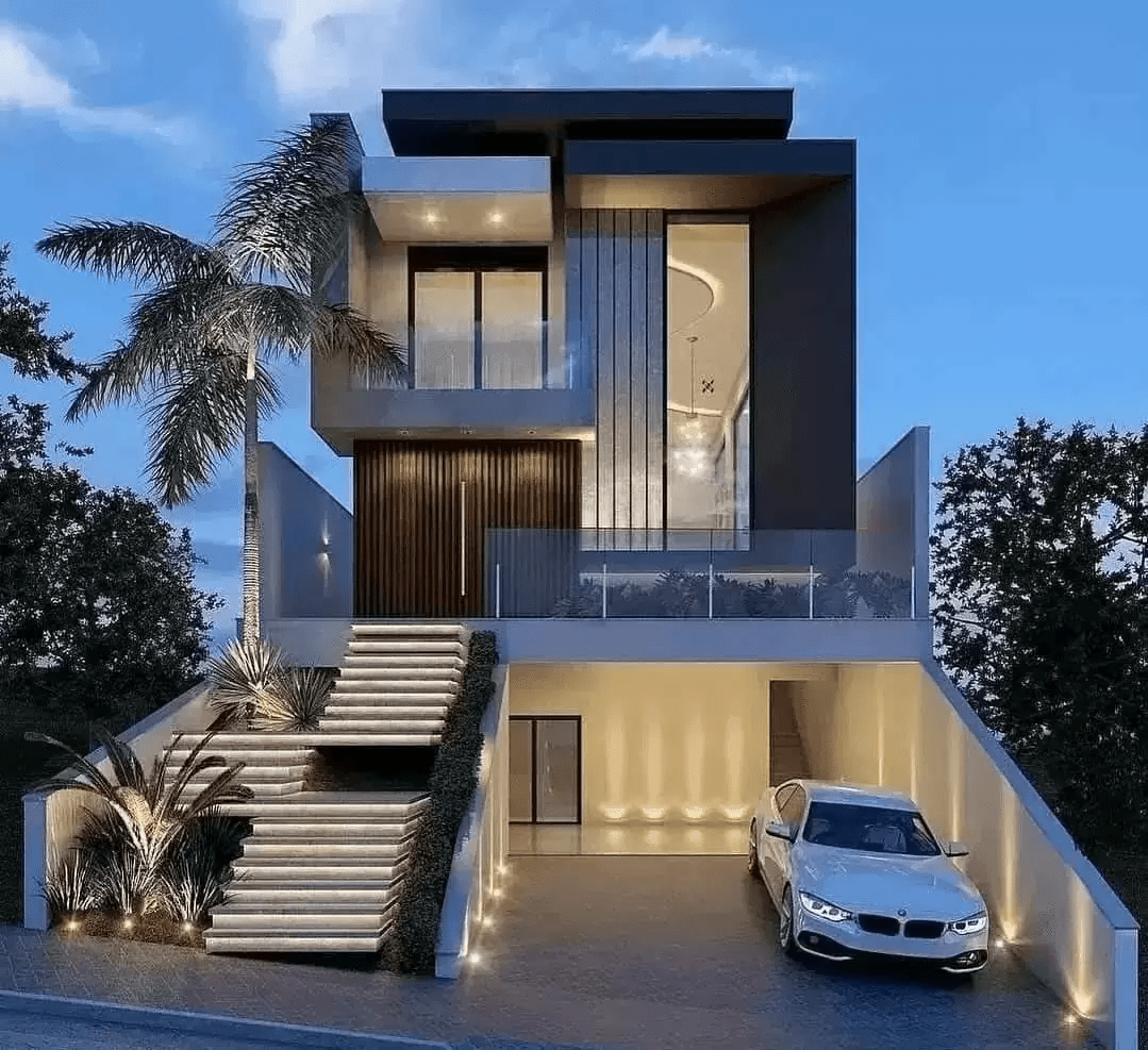 Mẫu nhà đẹp 2 tầng sang trọng, với cây xanh tạo cảm giác tươi mát