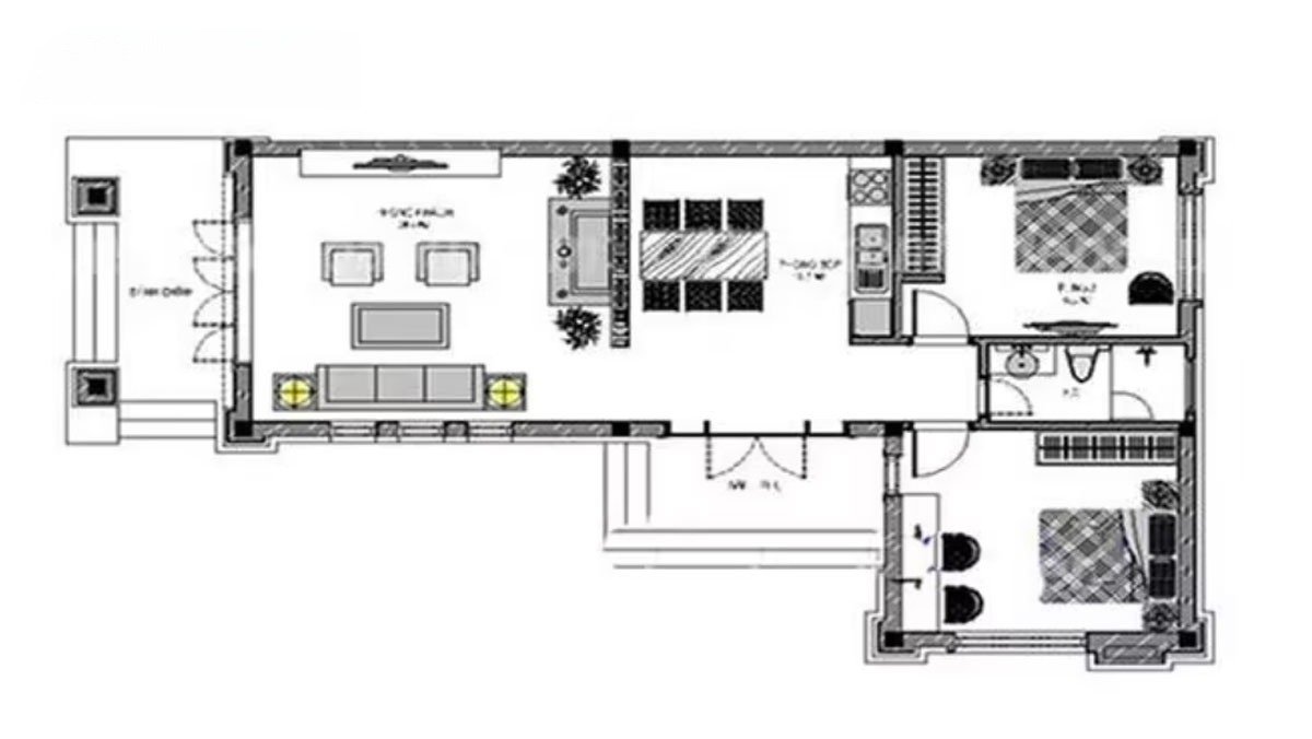 Bản vẽ thiết kế nhà cấp 4 chữ L