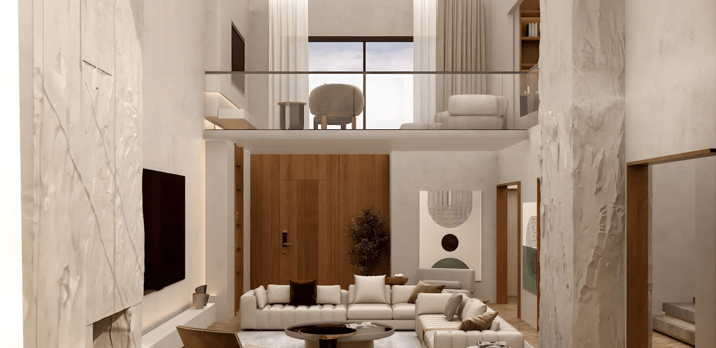 Mẫu nhà gác lửng đơn giản với tone màu trung tính làm chủ đạo