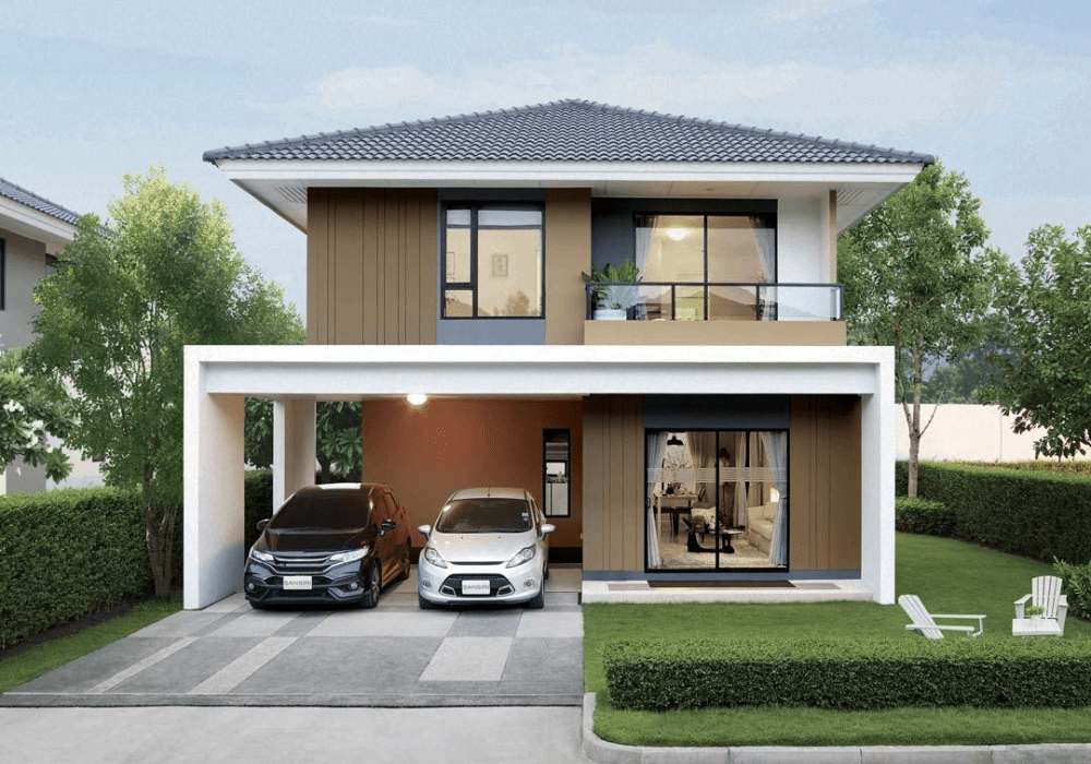 Mẫu nhà phố 2 tầng thiết kế mái Nhật