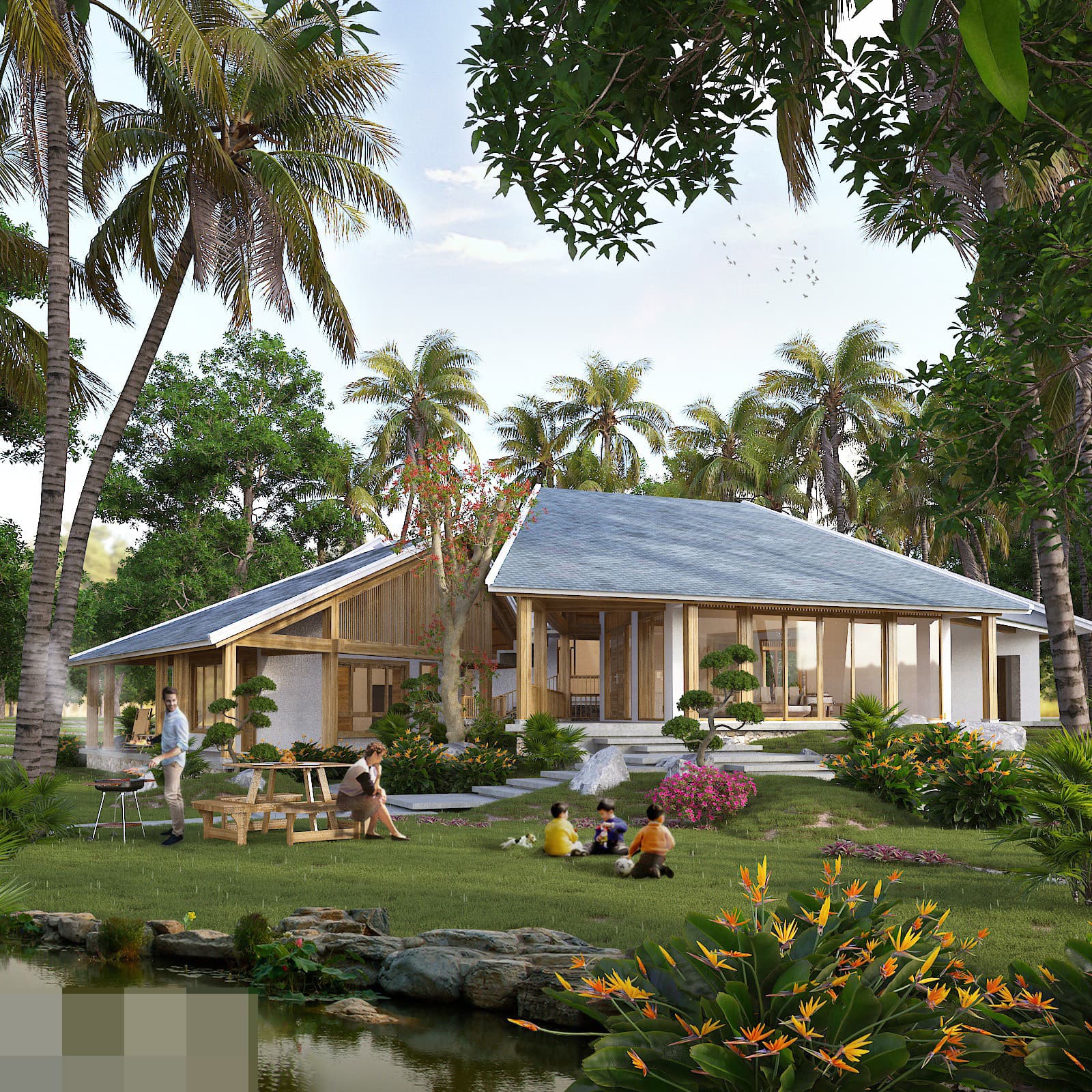 Nhà mái Nhật kết hợp sân vườn thoáng mát