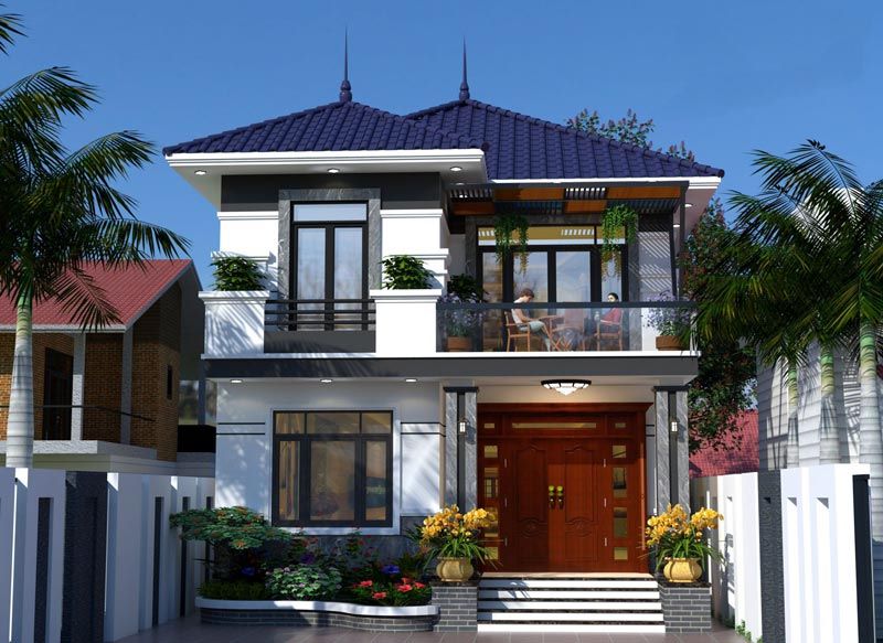 Mẫu nhà vườn mái Nhật 2 tầng tiện nghi