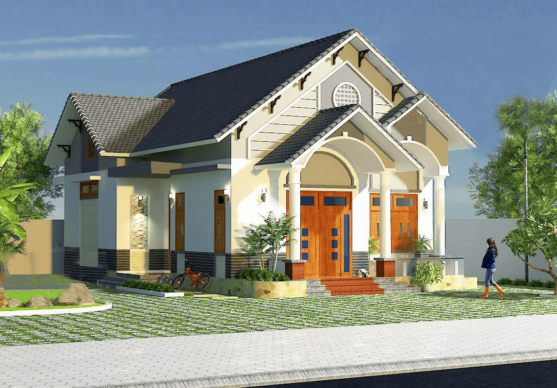 Mẫu nhà mái Thái cấp 4 sân vườn 2 mặt tiền