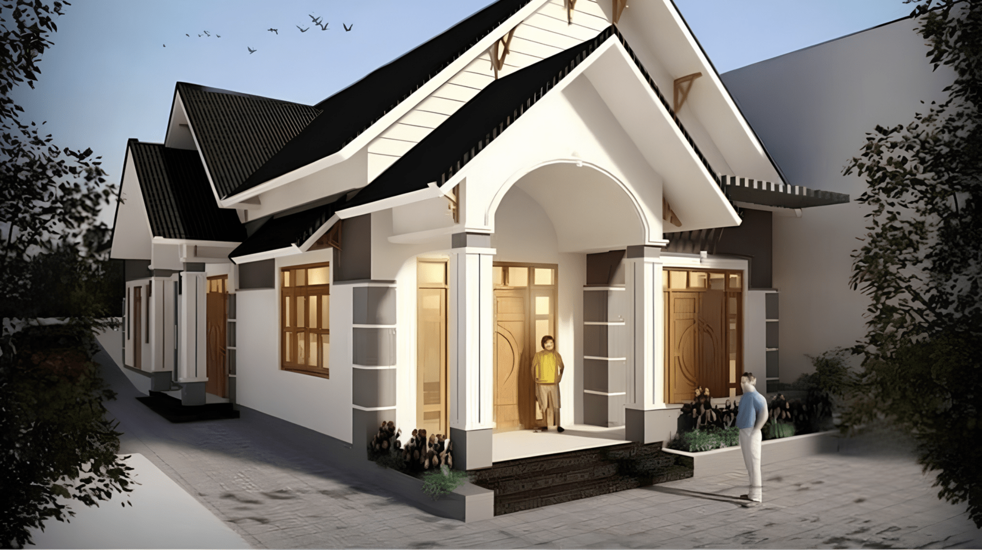 Mẫu nhà mái Thái cấp 4 sân vườn có hiên nhà thoáng mát