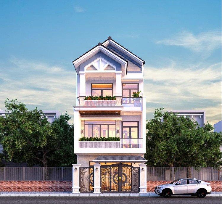 Mẫu nhà mái Thái kiểu nhà ống 2 tầng tạo dáng nhà thanh thoát