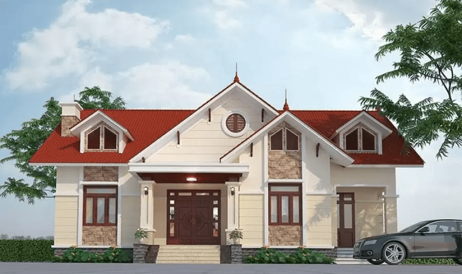 Mẫu nhà ngang cấp 4 mái Thái rộng, mang lại không gian thoáng đãng